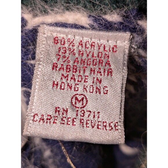 Vintage 80s Karen Scott Cat Sweater Medium Fair Isle Angora Blend Christmas Cozy - Picture 10 of 10